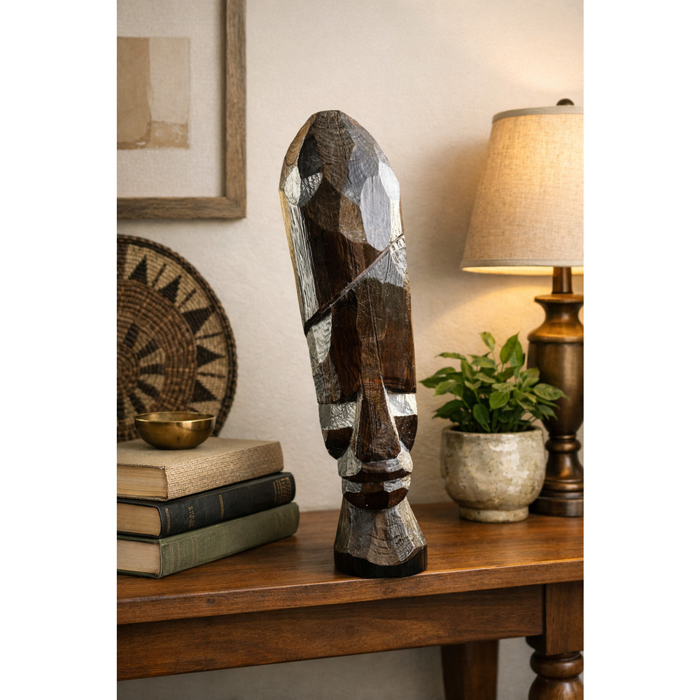 Vintage African Tribal Wood Bust Sculpture Large 16” Global Decor Statue